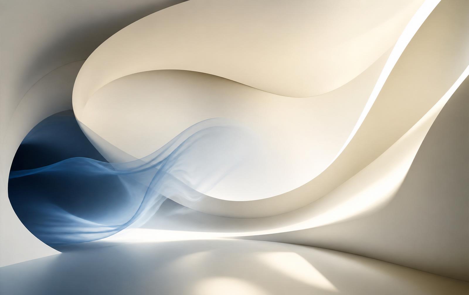 Flowing architectural forms in ivory and blue